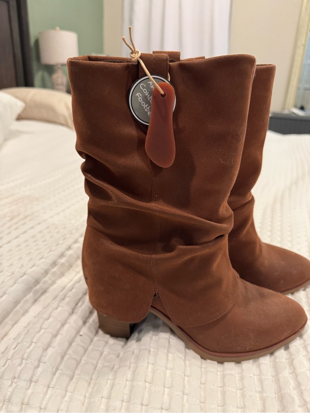 MIA Chestnut Brown Slouch Mid-Calf Heeled Boots